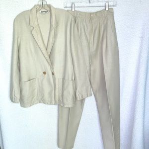 ‘80s designer Nitaya raw silk high-waisted tapered pantsuit, oatmeal color/EUC
